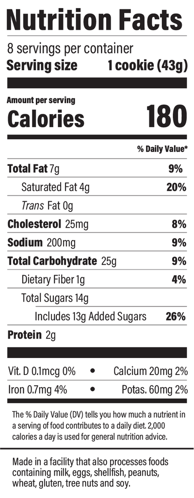  Original Oatmeal Toffee nutrition label