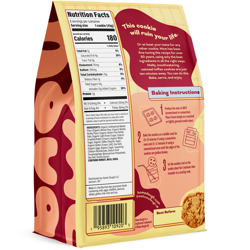 Home Dough Oatmeal Toffee Back of Package